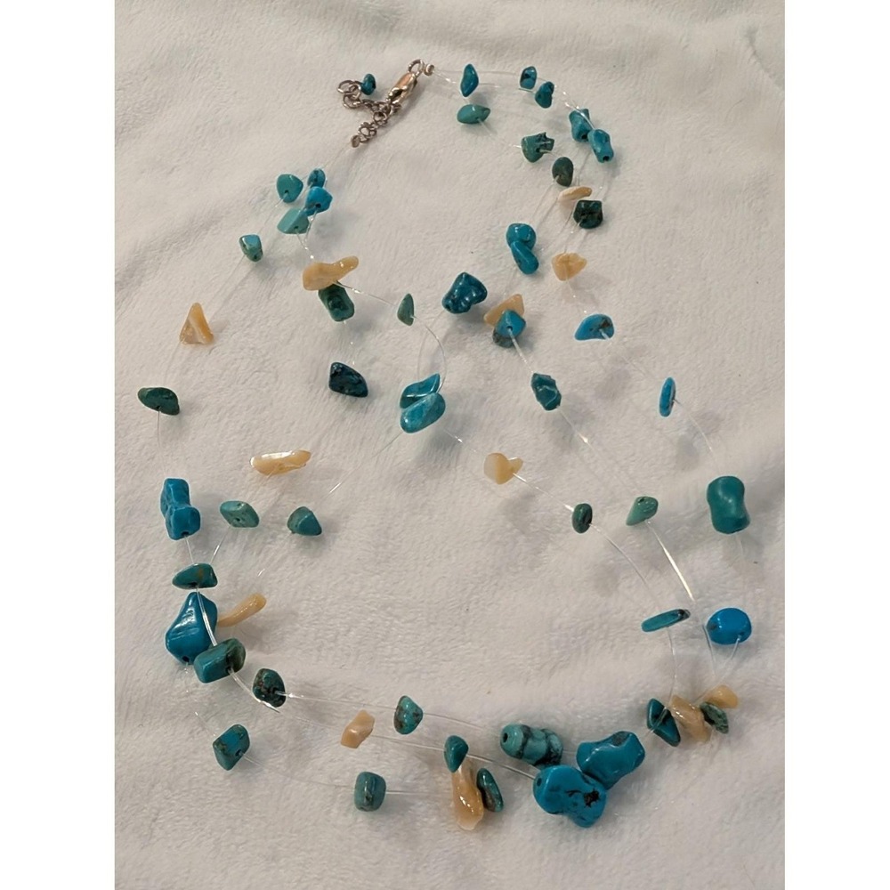 Silpada N1333 Sterling Turquoise Mother of Pearl Multi Strand Floating Necklace